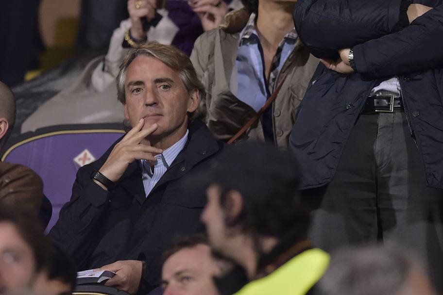 In tribuna Roberto Mancini, ex tecnico della Fiorentina, ora all&#39;Inter. LaPresse